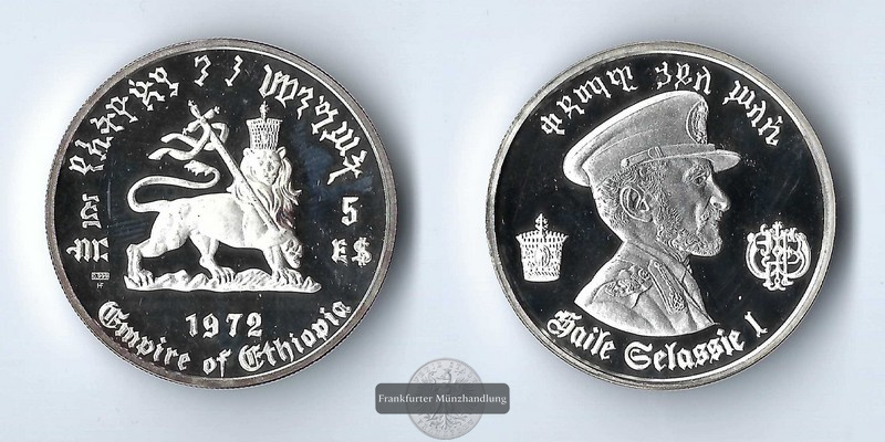  Äthiopien,  5 Dollar  1972 Haile Selassie I.  FM-Frankfurt  Feinsilber: 23,125g   
