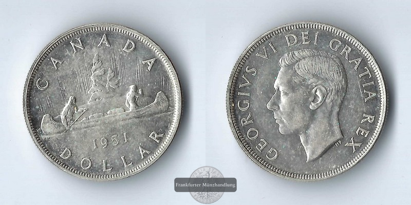  Kanada,  1 Dollar  1951 George VI Canoe FM-Frankfurt Feinsilber: 18,66g   