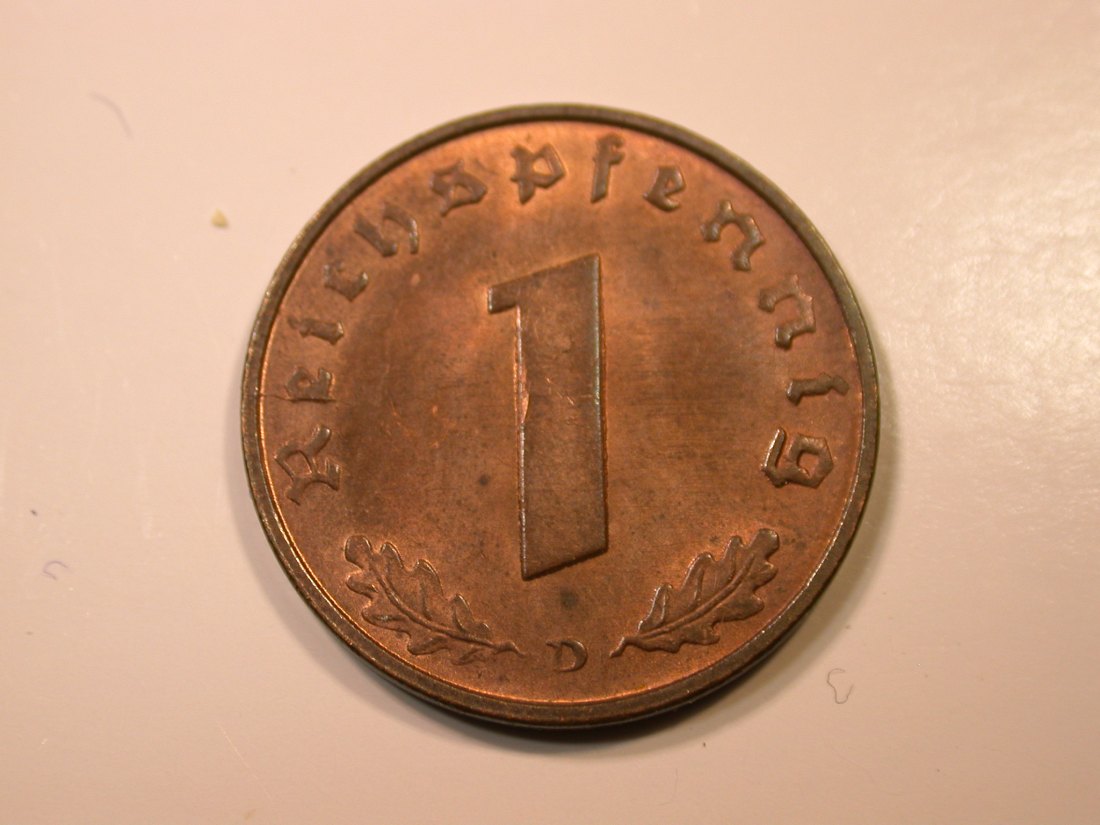 E29 3.Reich 1 Pfennig 1937 D Kupfer in f. ST Originalbilder