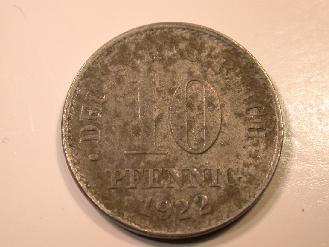  E29  Ersatzmünzen 10 Pfennig 1922 E in Eisen in f.vz  Originalbilder   