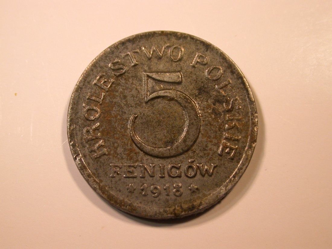 E29 Polen 5 Fenigow 1918 F in vz/vz+ Originalbilder