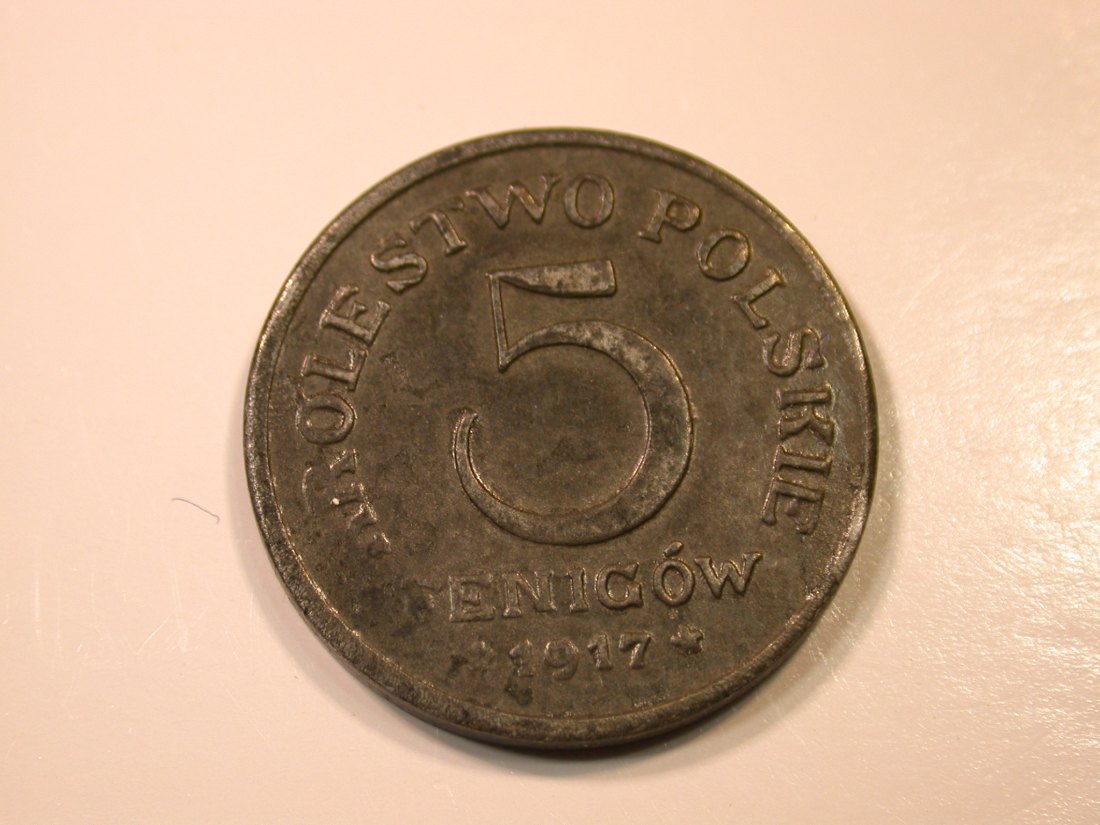 E29 Polen 5 Fenigow 1917 F in vz+/vz-st Originalbilder
