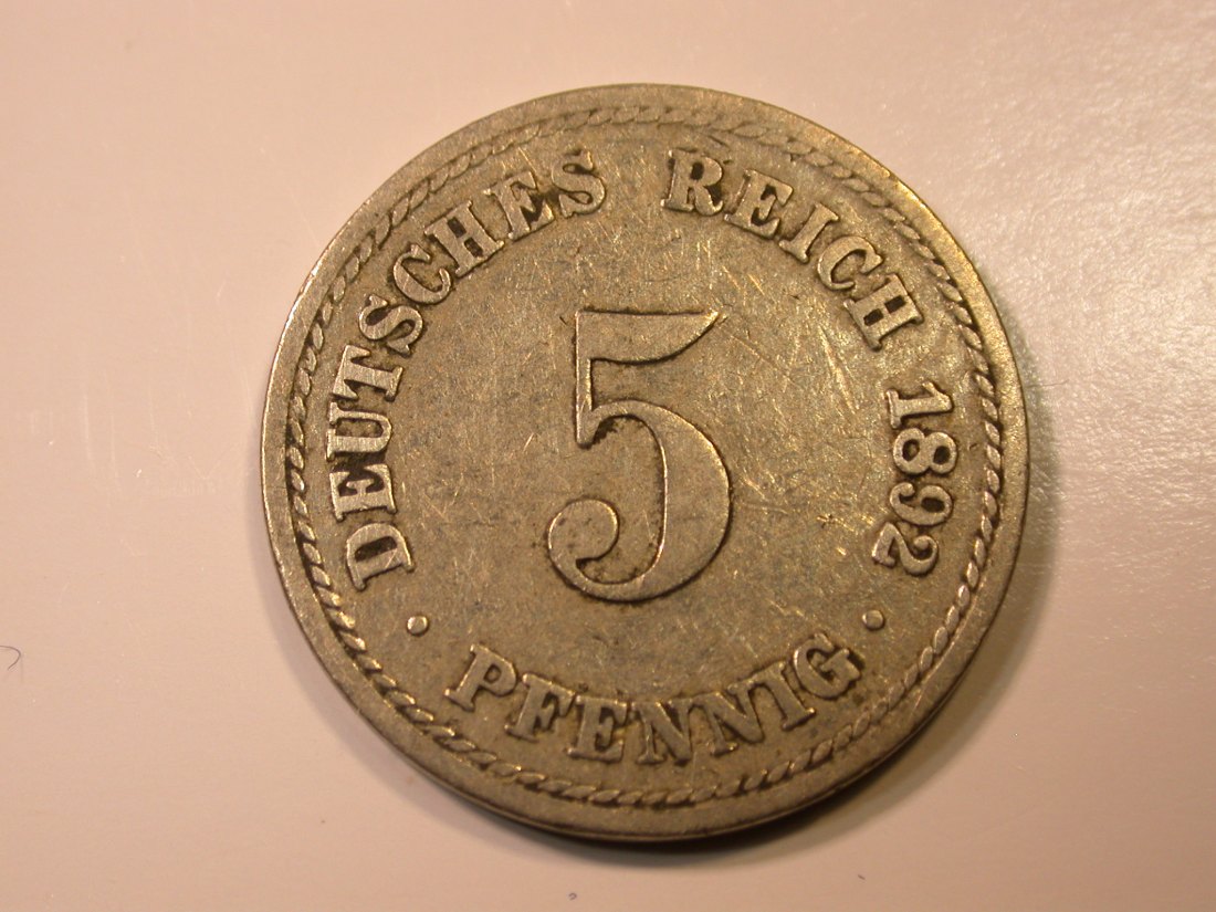 E29 KR 5 Pfennig 1892 A in ss Originalbilder