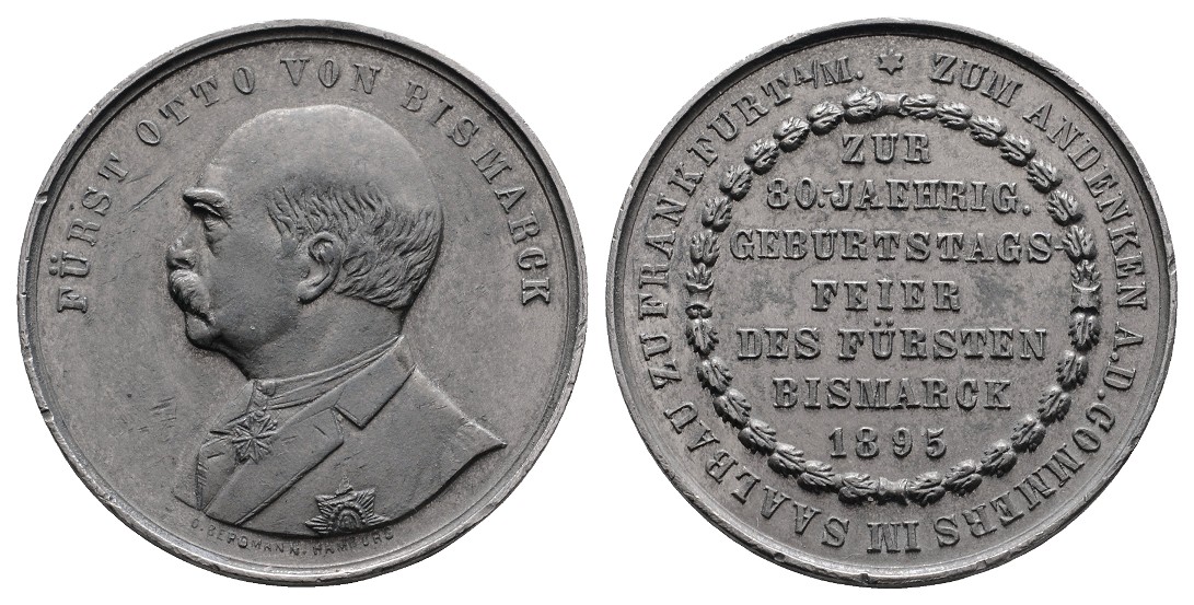  Linnartz Bismarck, Zinnmedaille 1895 (v. Bergmann), Bennert 142, 39 mm, 16,9 Gr., ss-vz   