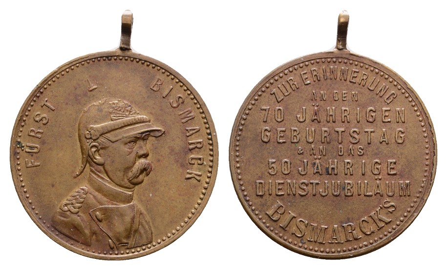  Linnartz Bismarck, Tragb. Bronzemedaille 1885 (v.LAUER), 70. Geburtstag,21 mm, 6,62 Gr., ss-vz   