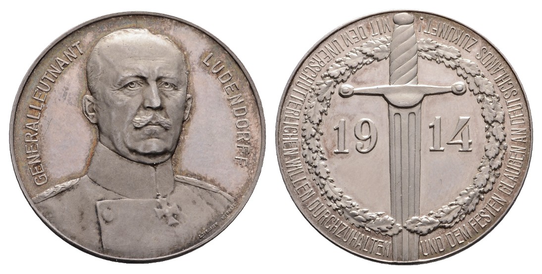  Linnartz 1. Weltkrieg Silbermedaille 1914 Generalleutnant Ludendorff PP Gewicht: 17,99g   