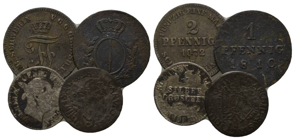  Altdeutschland, 4 Kleinmünzen   