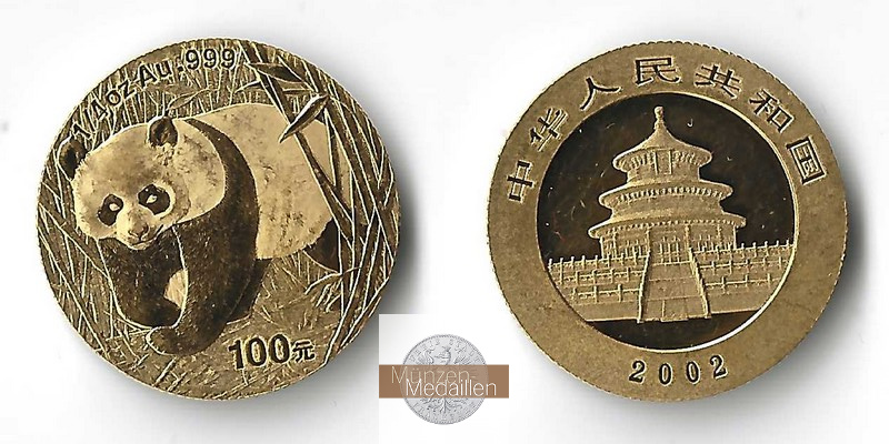 China MM-Frankfurt Feingold: 7,78g 100 Yuan 2002 