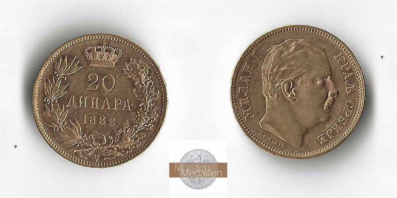Serbien Feingewicht: 5,81g 20 Dinara Milan I 1882 V (Wien) 