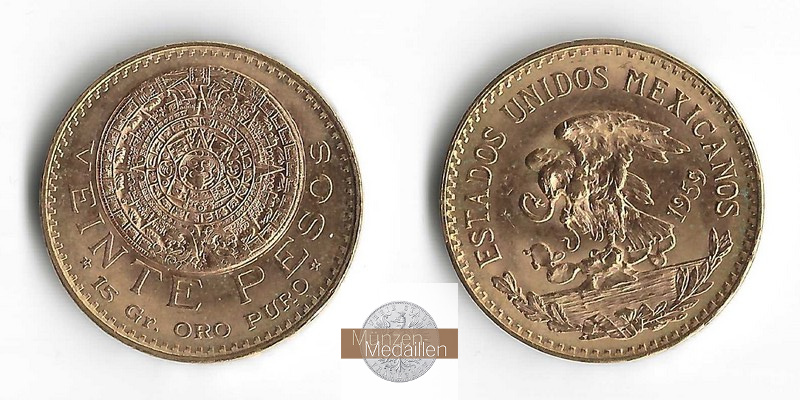 Mexiko MM-Frankfurt Feingold: 15g 20 Pesos 1959 