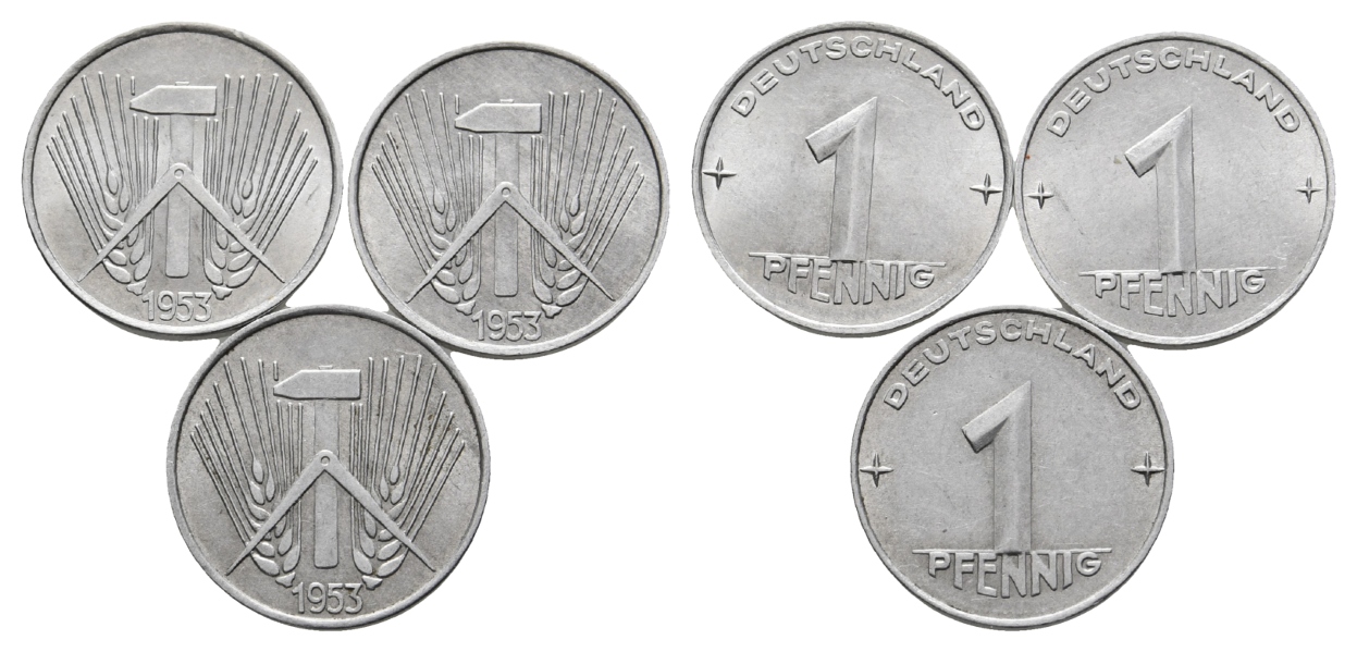  DDR, 3 x 1 Pfennig 1953, ohne Mzz   