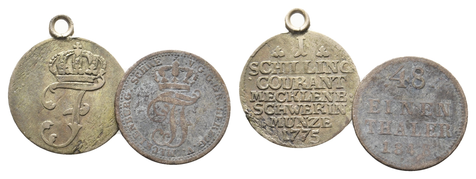  Altdeutschland,2 Kleinmünzen 1875/48, 1 gehenkelt   
