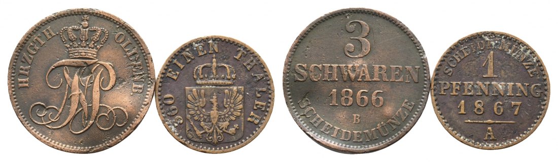  Altdeutschland,2 Kleinmünzen 1866/67   