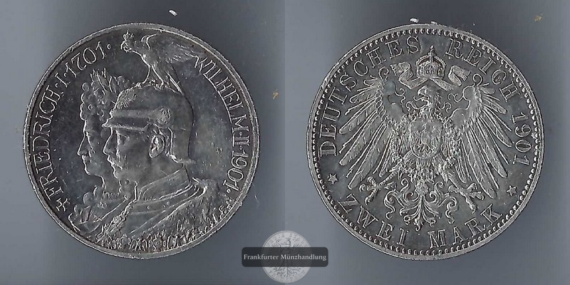  Preussen, Kaiserreich 2 Mark  1901  200. Jahrestag des Königreichs  FM-Frankfurt Feinsilber: 10g   