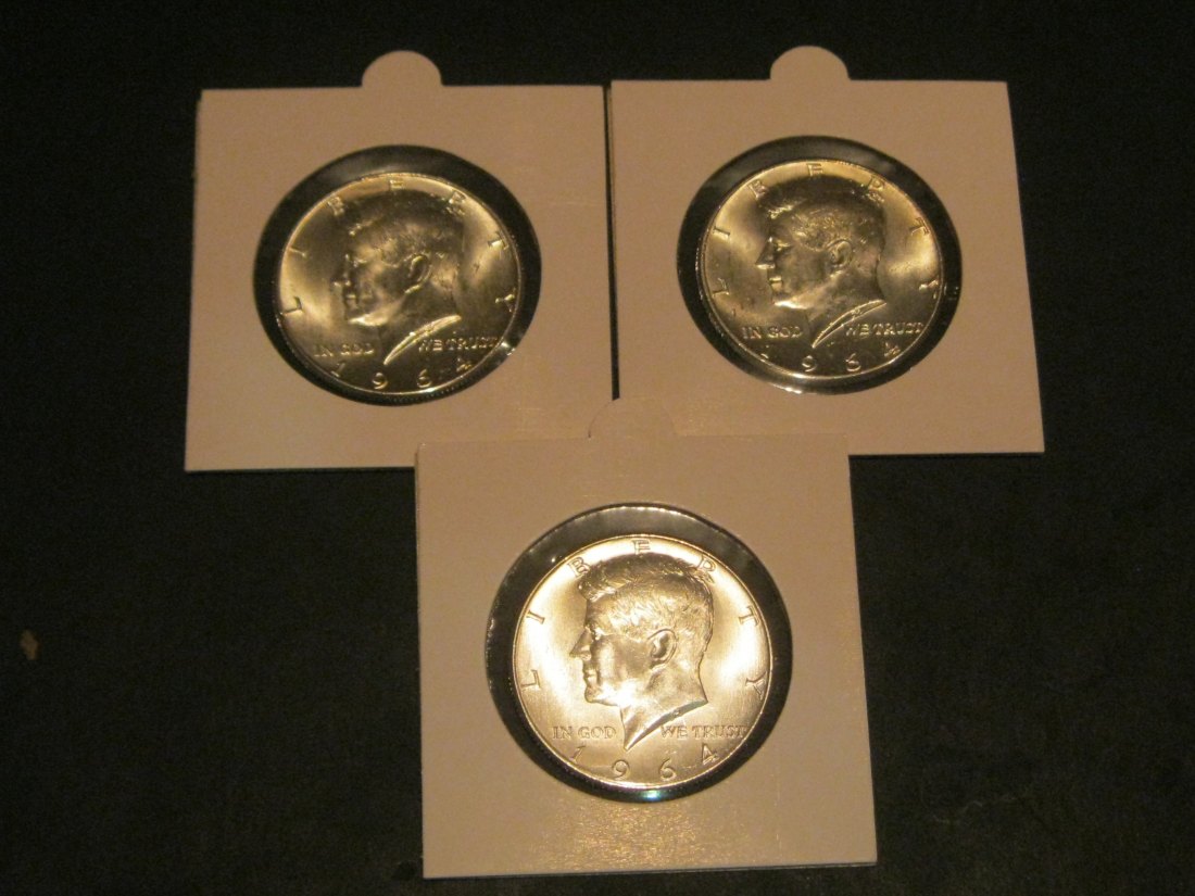 USA 3X 1/2 DOLLAR 1964.GRADE-PLEASE SEE PHOTOS.