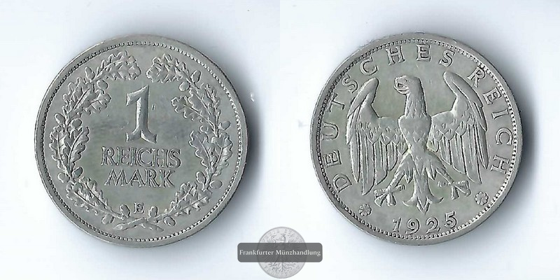  Deutschland, Weimarer Republik 1 Reichsmark  1925 E FM-Frankfurt Feinsilber: 2,5g   