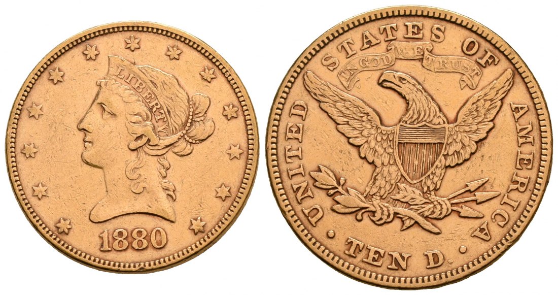 PEUS 5022 USA 15,05 g Feingold. Coronet Head 10 Dollars GOLD 1880 Sehr schön