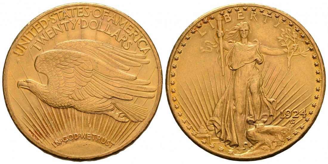 PEUS 5024 USA 30,1 g Feingold 20 Dollars GOLD 1924 Kl. Kratzer, Sehr schön +