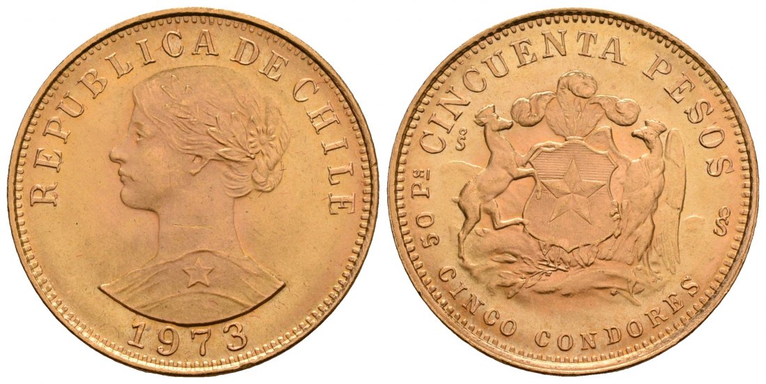 PEUS 5026 Chile 9,15 g Feingold 50 Pesos GOLD 1973 Vorzüglich