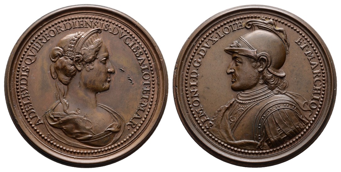  Linnartz LOTHRINGEN Bronzemed. o.J. (Saint Urbain) Adelheid v. Querfurt, 46,7 mm, 44,9 Gr., vz+   