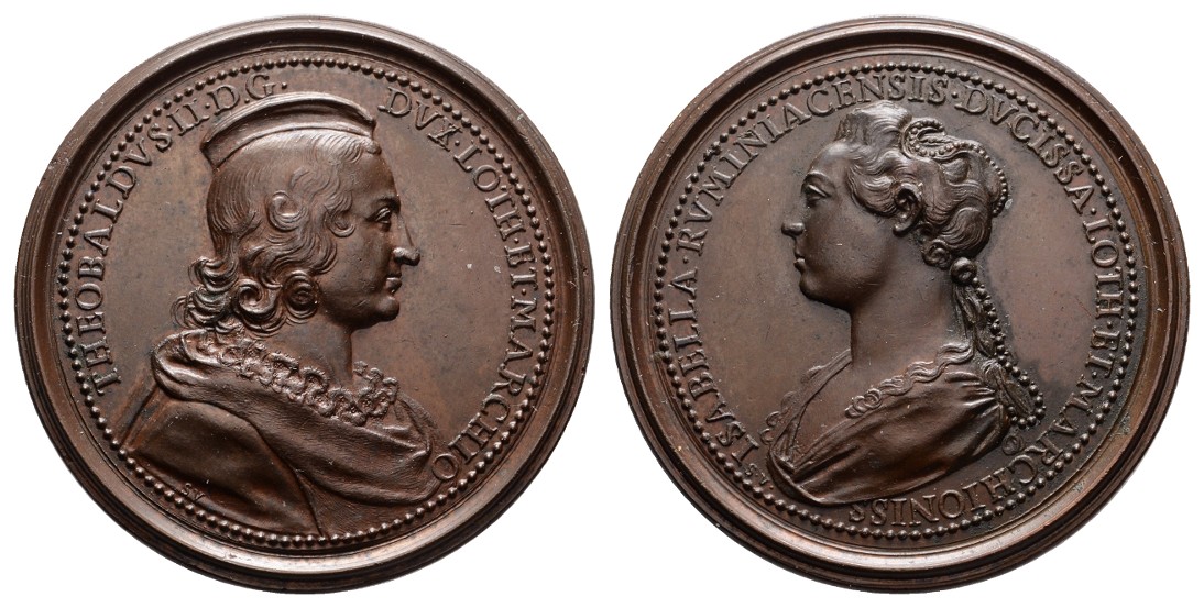  Linnartz LOTHRINGEN Bronzemed. o.J. (Saint Urbain) Theobald II., 46,3 mm, 41,8 Gr., vz+   