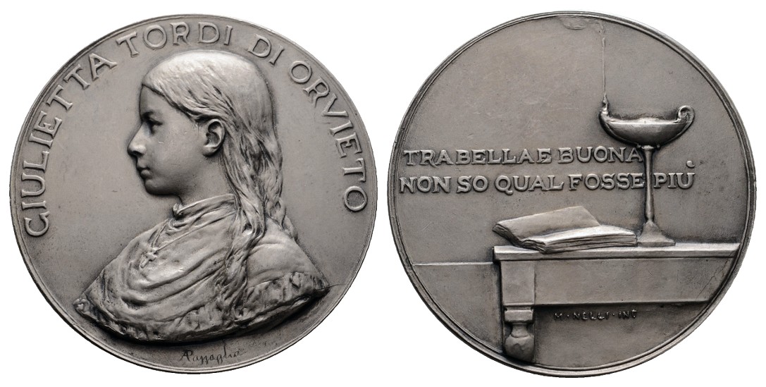  Linnartz ITALIEN Versilb. Bronzemed. o.J.(A.Panaglia) Giulietta Tordi , 45,2 mm, 55,5 Gr., vz-st   