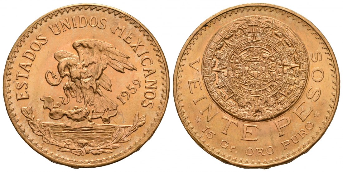 PEUS 5033 Mexiko 15 g Feingold 20 Pesos GOLD 1959 Kl. Kratzer, Vorzüglich +