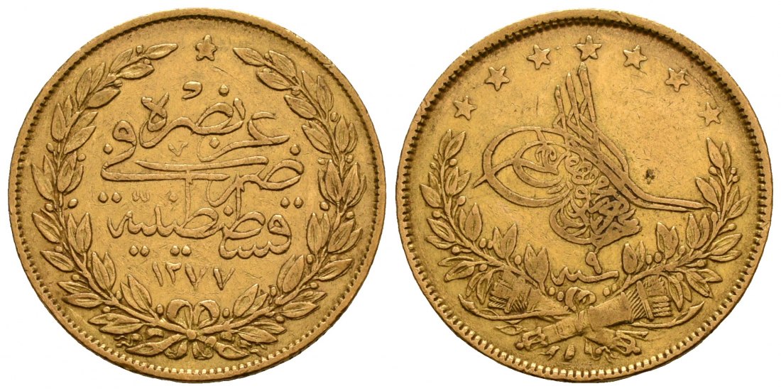 PEUS 5034 Türkei 6,61 g Feingold. Sultan Abdul Aziz (1861-1876) 100 Piaster GOLD 1285=1868 Sehr schön