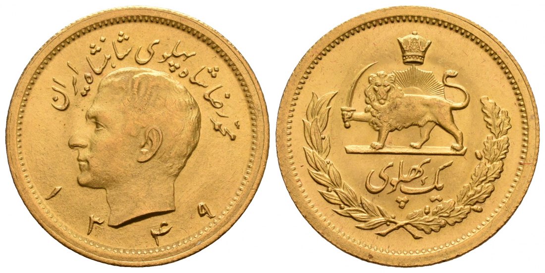 PEUS 5035 Iran 7,32 g Feingold. Muhammad Reza Shah Pahlavi GOLD 1349 = 1963 Fast Stempelglanz