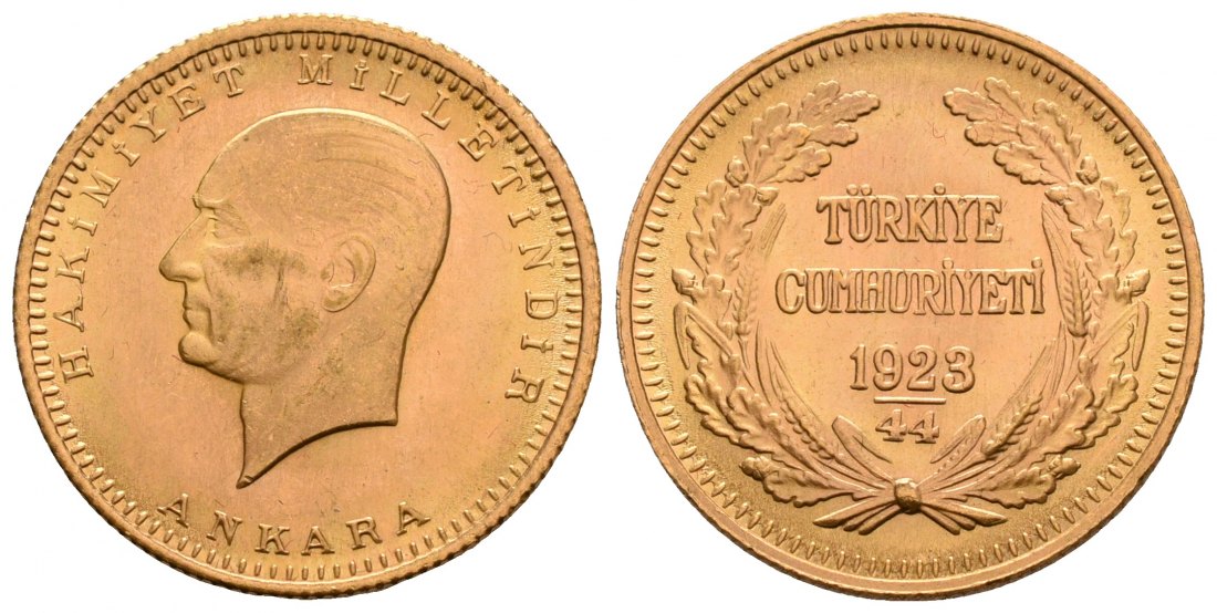 PEUS 5036 Türkei 6,62 g Feingold. Atatürk 100 Piaster GOLD 1923-44=1967 Vorzüglich