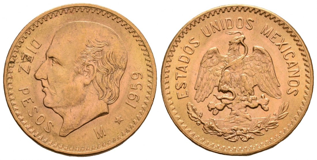 PEUS 5038 Mexiko 7,5 g Feingold. Miguel Hidalgo y Costilla 10 Pesos GOLD 1959 M Kl. Kratzer, Vorzüglich