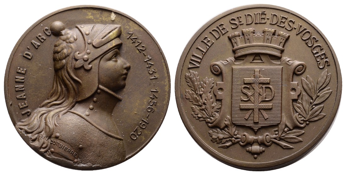  Linnartz Frankreich Bronzemedaille 1920, Jeanne d´Arc, 75,1 Gr., 50,5 mm, vz+   