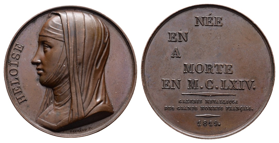  Linnartz Frankreich Probe Bronzemed.1819,(Gayrard) Heloise, 41 mm, 39,00 Gr. vz+   