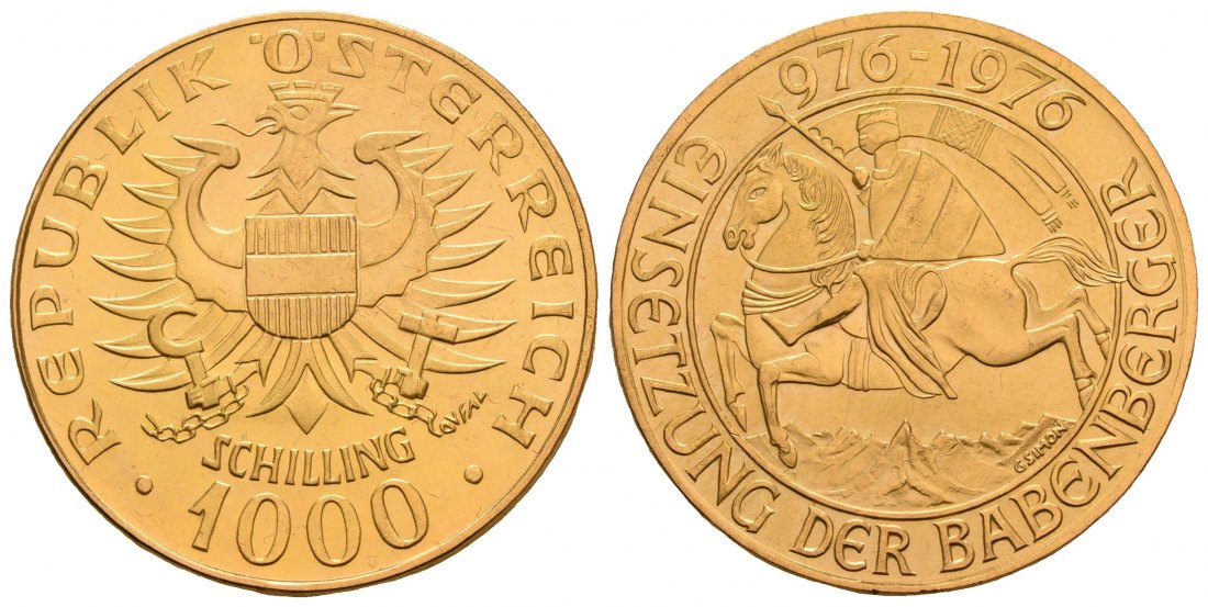 PEUS 5046 Österreich 12,15 g Feingold. Einsetzung der Babenberger 1000 Schilling GOLD 1976 Fast Stempelglanz