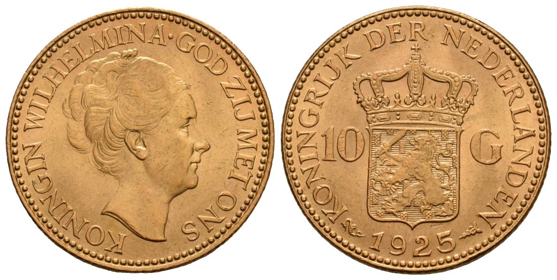 PEUS 5047 Niederlande 6,06 g Feingold 10 Gulden GOLD 1925 Kl. Kratzer, Vorzüglich