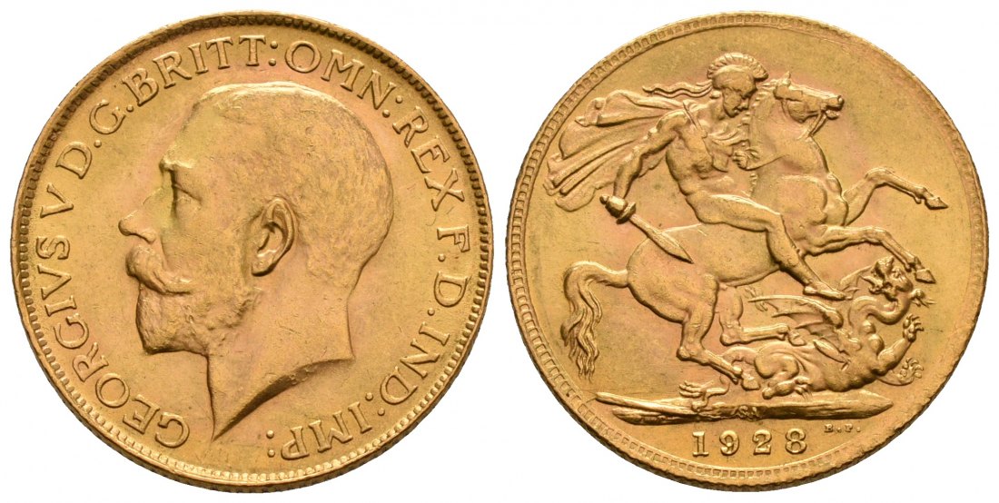 PEUS 5053 Großbritannien / Südafrika 7,32 g Feingold. Georg V. (1910 - 1936) Sovereign GOLD 1928 SA Pretoria Vorzüglich +