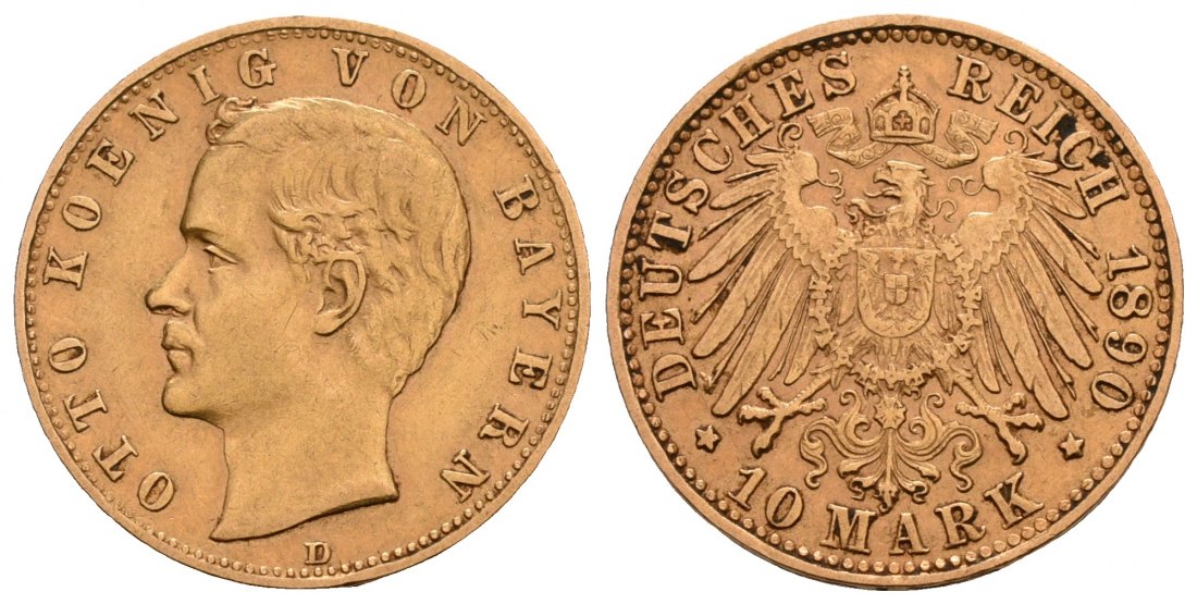 PEUS 5060 Kaiserreich - Bayern 3,58 g Feingold. Otto (1886 - 1913) 10 Mark GOLD 1890 D Sehr schön