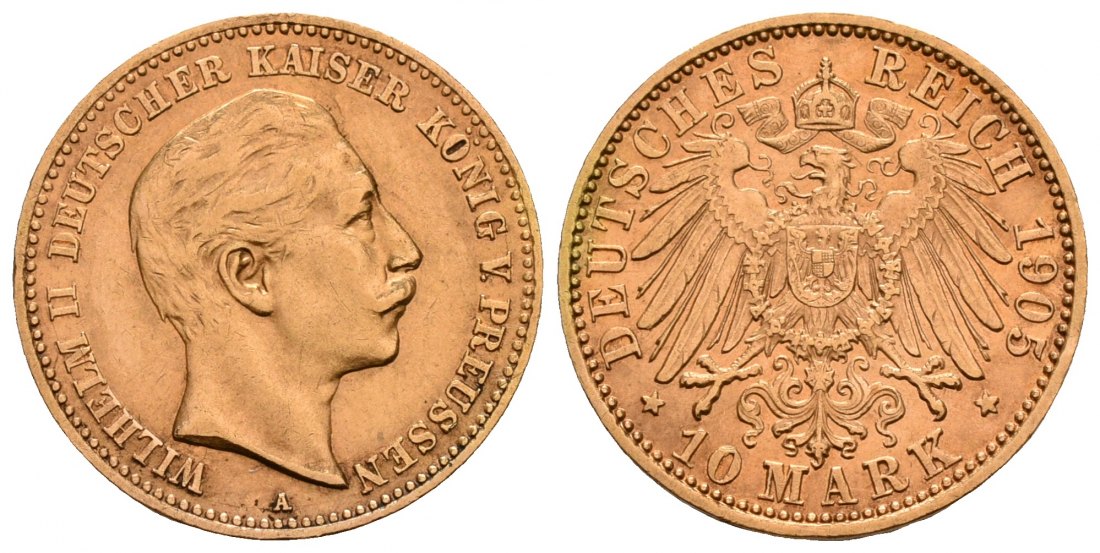 PEUS 5061 Kaiserreich - Preußen 3,58 g Feingold. Wilhelm II. (1888 - 1918) 10 Mark GOLD 1905 A Vorzüglich