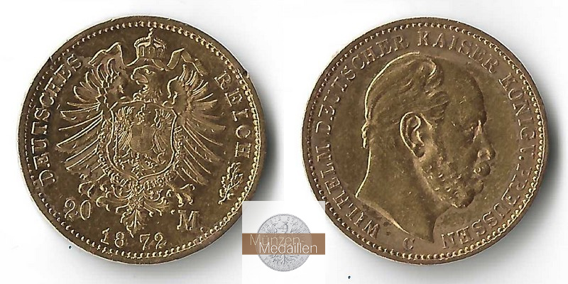 Preussen, Kaiserreich 20 Mark MM-Frankfurt Feingold: 7,17g Wilhelm I. 1872 C 