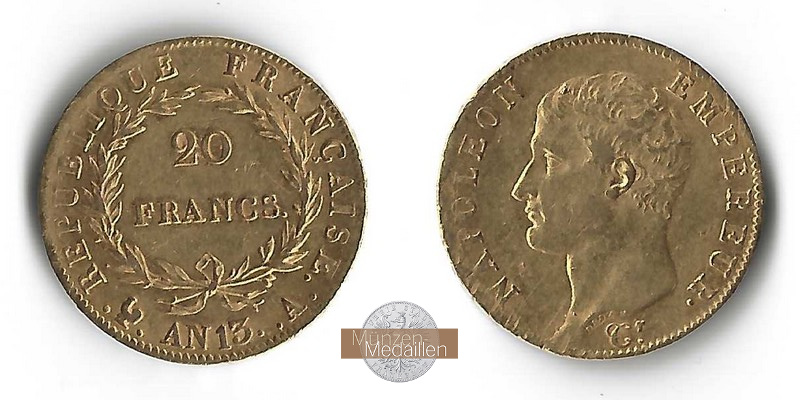 Frankreich  20 Francs MM-Frankfurt  Feingold: 5,81g Napoleon I. 1804-1815 AN 13 A(1804-05) 