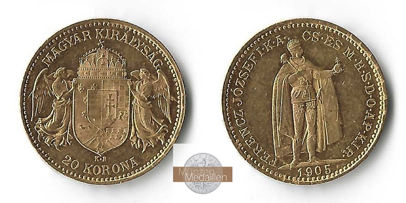 Ungarn MM-Frankfurt Feingold: 6,10g 20 Kronen 1905 
