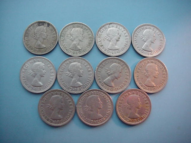 Großbritannien-Lot-11 x Six Pence