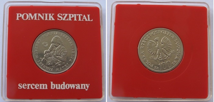 1985, Polen, 100-Zlotych-Münze, Gedenkkrankenhaus für polnische Frauen   