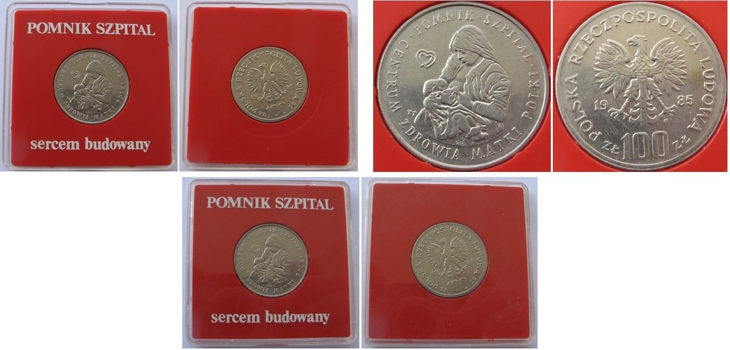  1985, Polen, 100-Zlotych-Münze, Gedenkkrankenhaus für polnische Frauen   