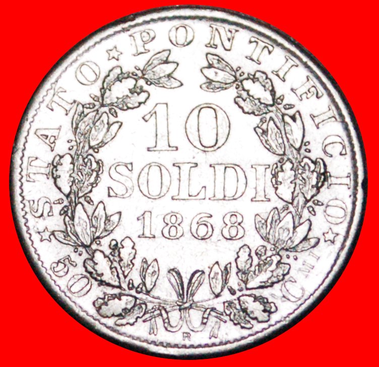  • PIUS IX (1846-1870): ITALY ★ PAPAL STATES 10 SOLDI 50 CENTESIMI XXII 1868R! LOW START★ NO RESERVE!   