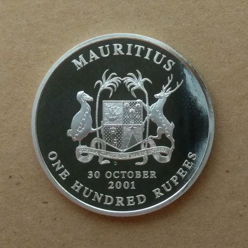  Mauritius 100 Rupees 2001 Mahatma Gandhi Silber PP   