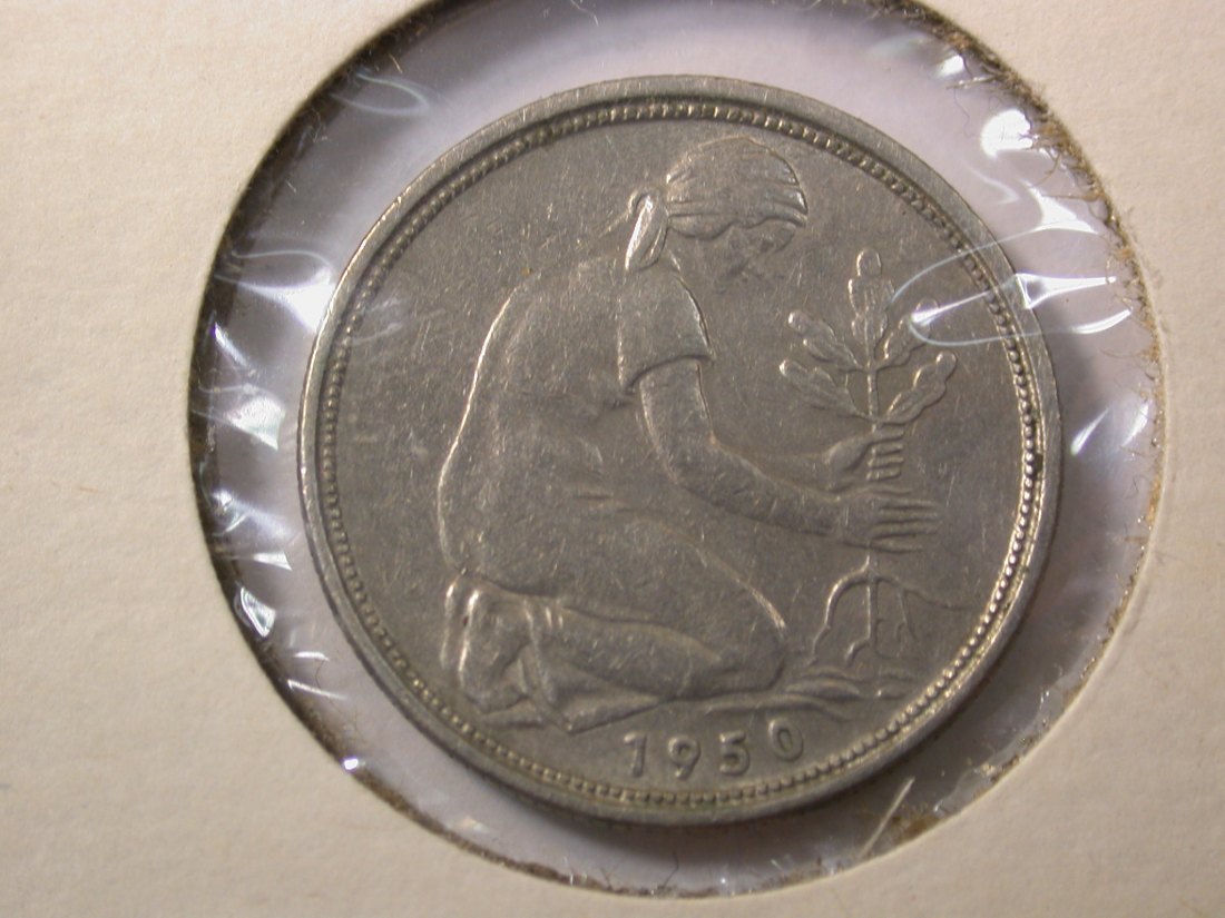  F01  BRD  50 Pfennig 1950 G in s-ss, leicht angelaufen   Originalbilder   