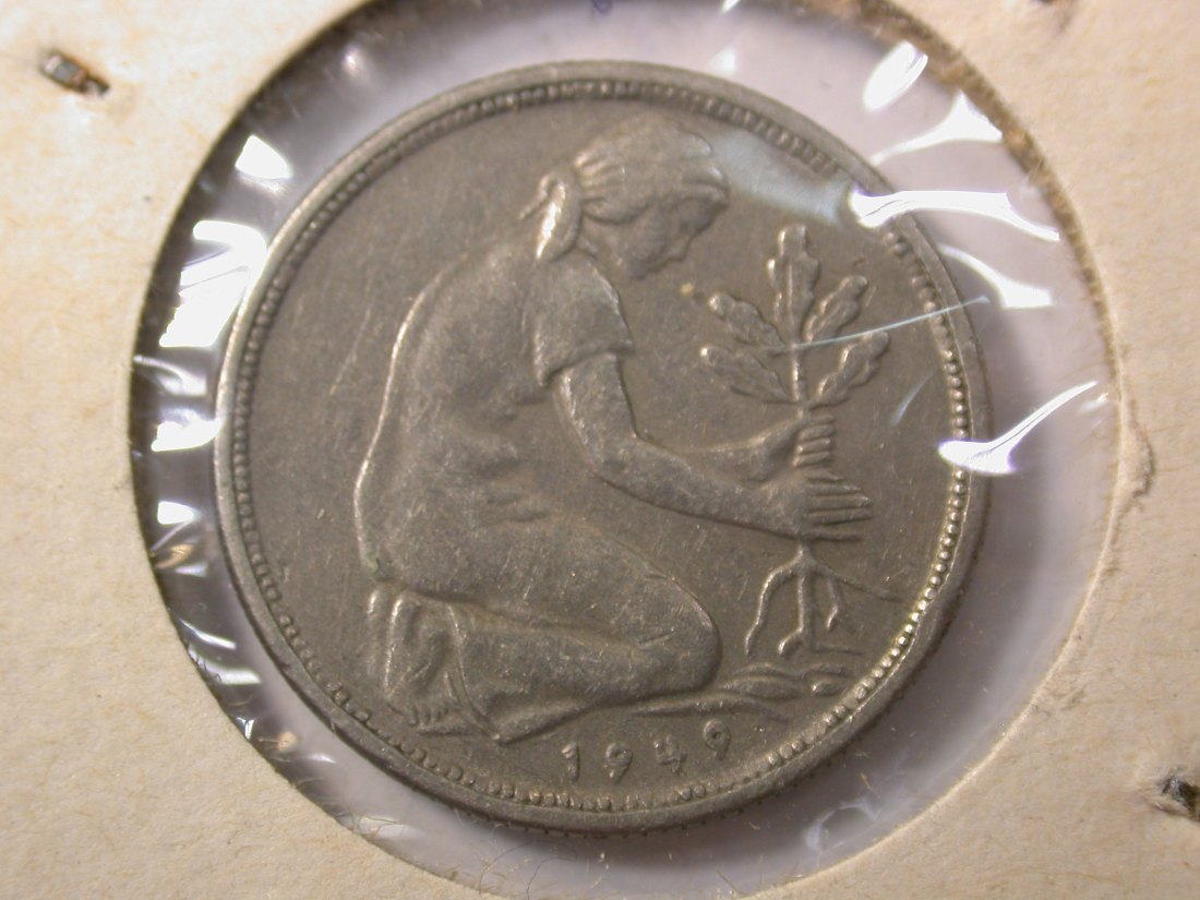 F01 BRD 50 Pfennig 1949 F in ss/ss+ Originalbilder