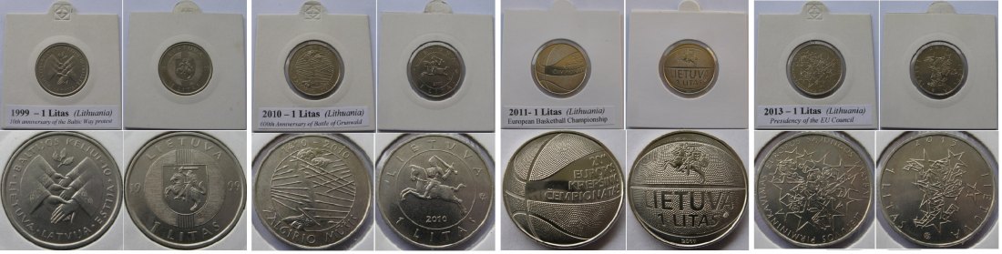  1999-2014, Litauen, ein Satz von 1-Litas-Gedenkmünzen   