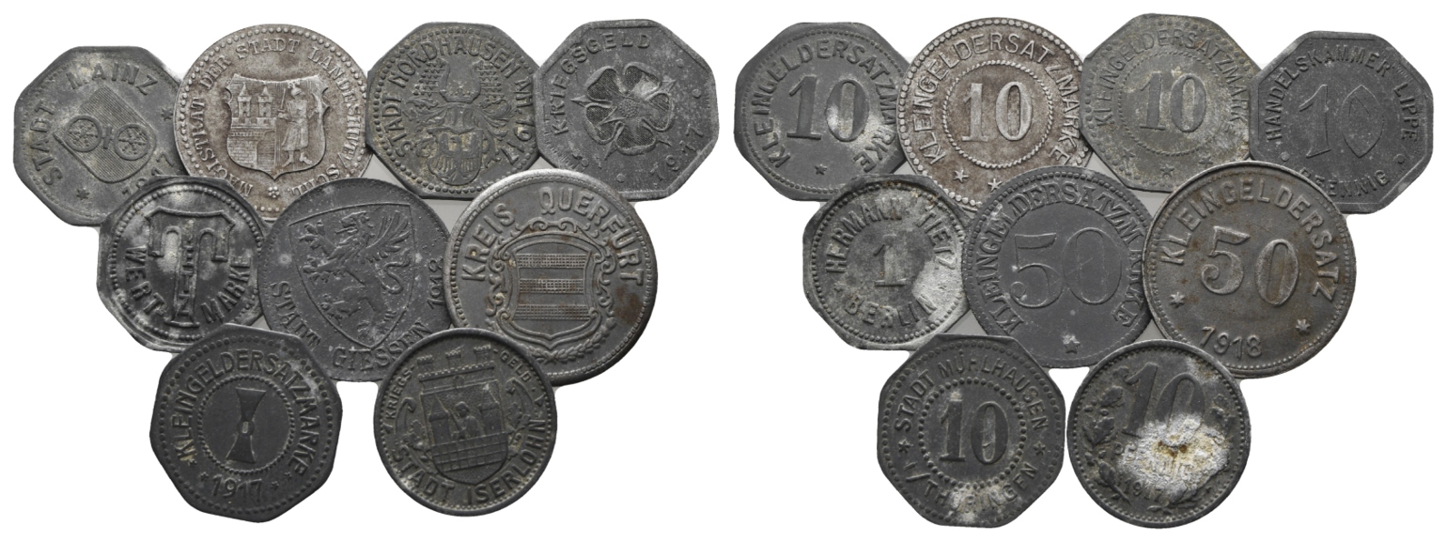  Notgeld diverser Städte, 9 Kleinmünzen   